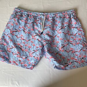 Crown & Ivy Swim Trunks Mens XXL Blue Pink Flamingo Drawstring Mesh Lined Summer